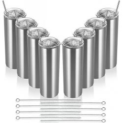 20oz Skinny Travel Tumbler Silver 8 Pack