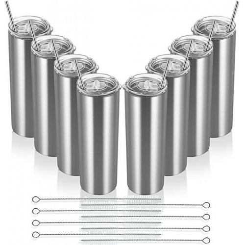 20oz Skinny Travel Tumbler Silver 8 Pack