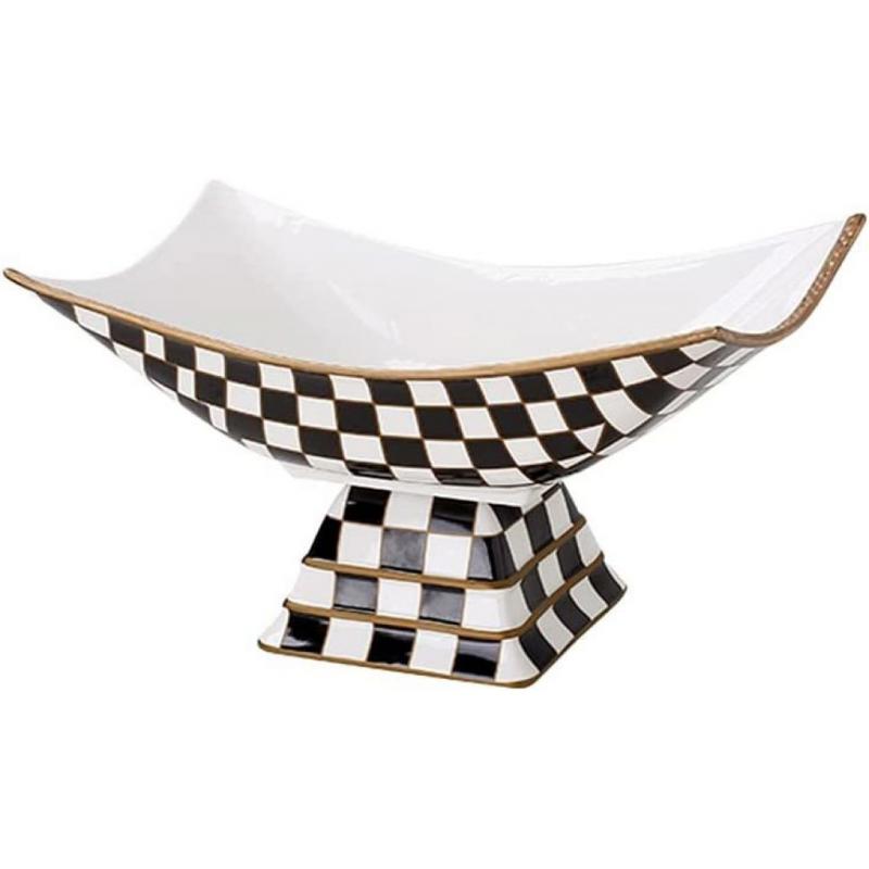 Curved Checkered Porcelain Fruit Bowl