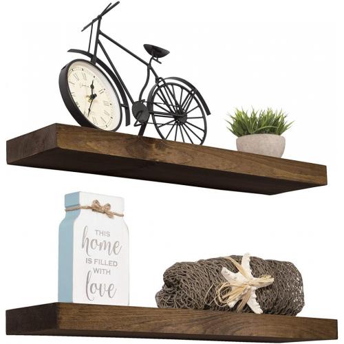 Wood Floating Shelves Set Bracket Dark Walnut Color