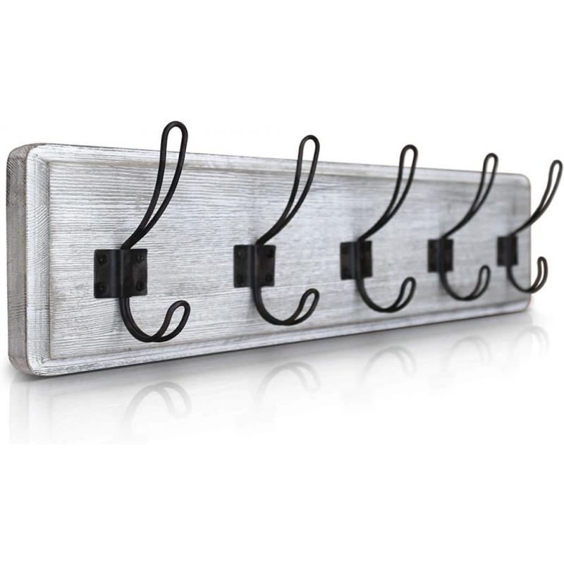 Wall Mounted Rustic Coat Hanger With 5 Hooks