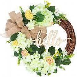 Cypers 15 inch Grapevine Artificial Flower Wreath With Hello
