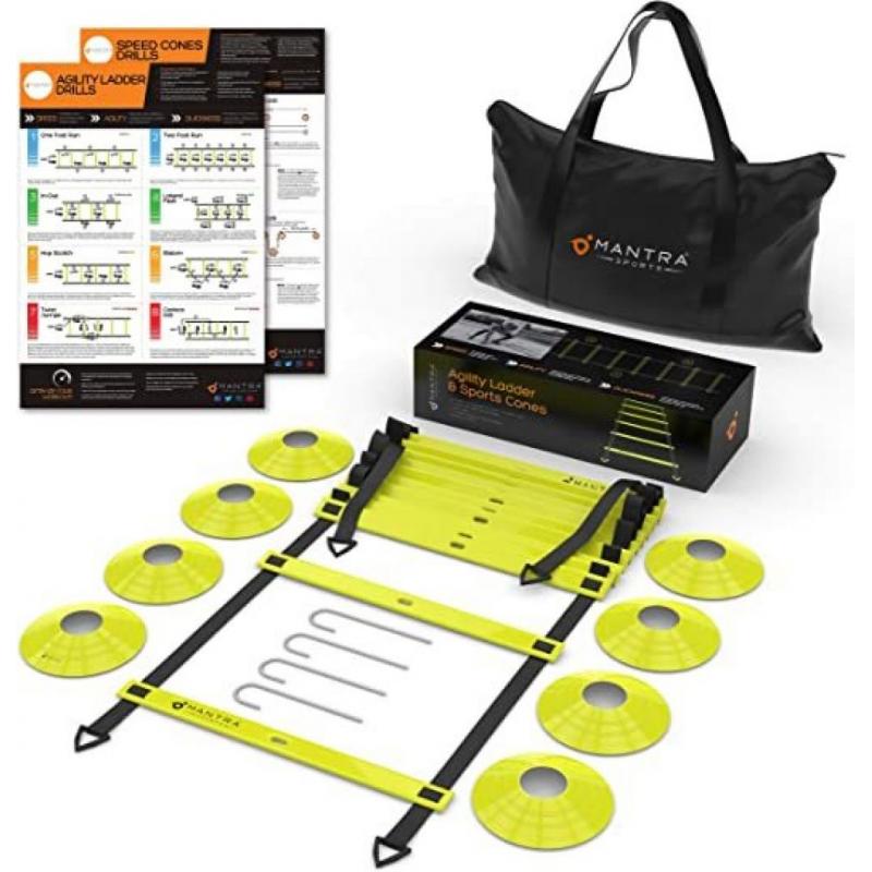 Mantra Sports Agility 6 Meter 12 Rung Ladder and 8 Count Sports Cones