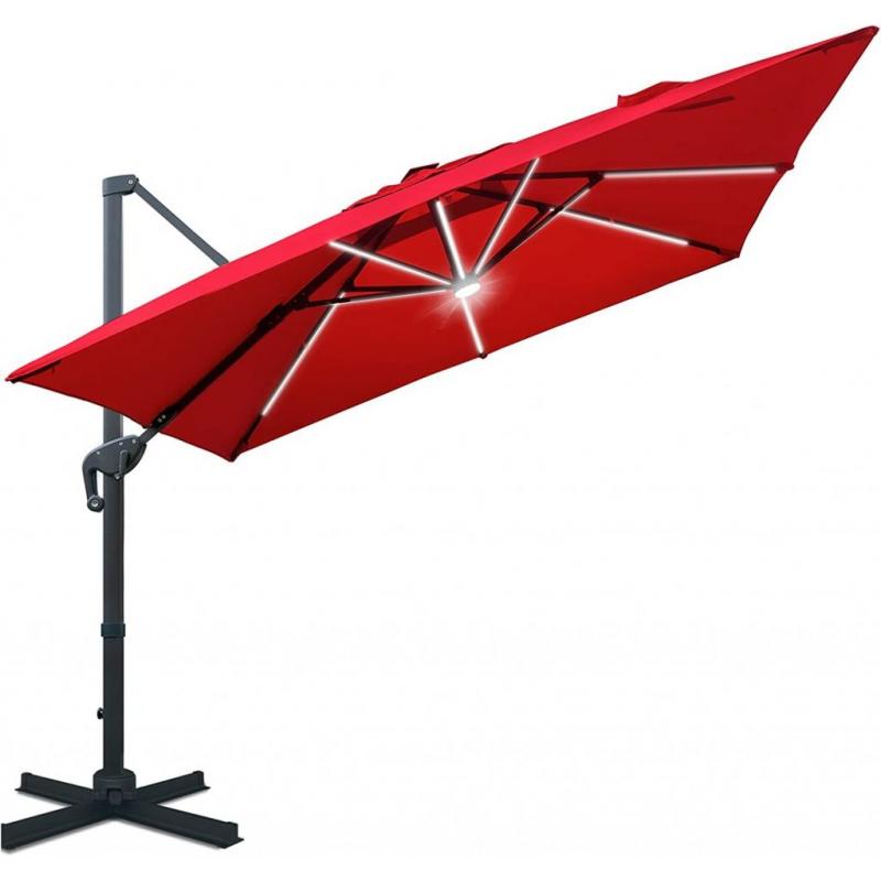 Solar Led Patio Offset Umbrella 10'x10' Red