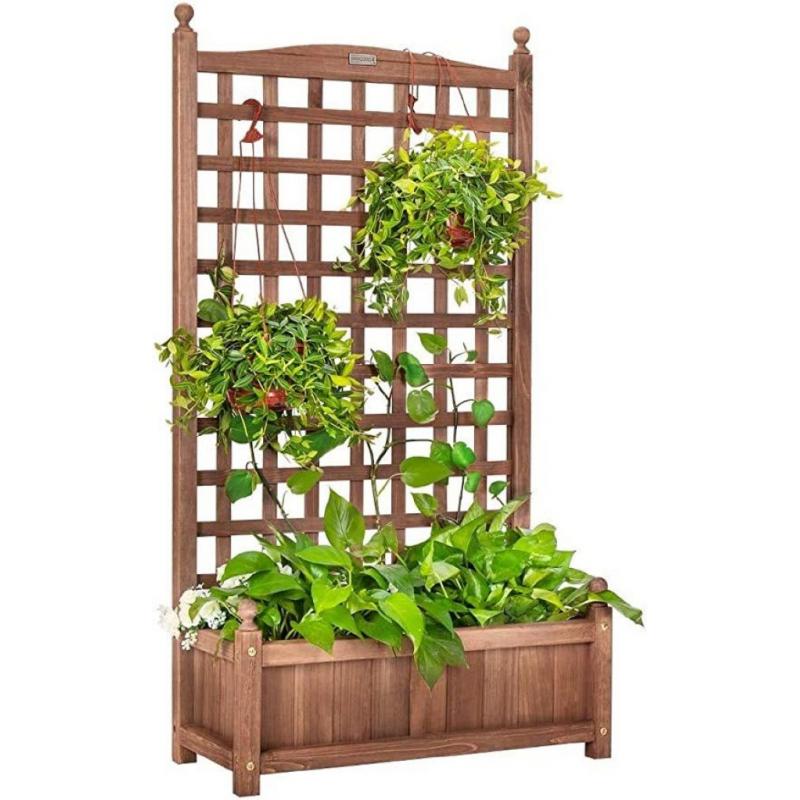 VivoHome 60 Wood Planter Raised Bed With Trellis