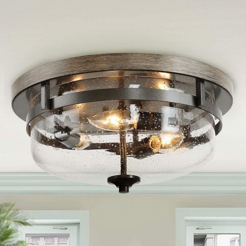 Flush Mount Ceiling Light Farmhouse Fixture Seeded Glass Cover