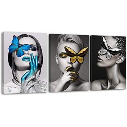 Butterfly Decor Female Canvas Prints 16 x 24 3 Pieces