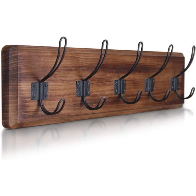 Rustic Wood Coat Rack Wall Mount With 5 Hooks