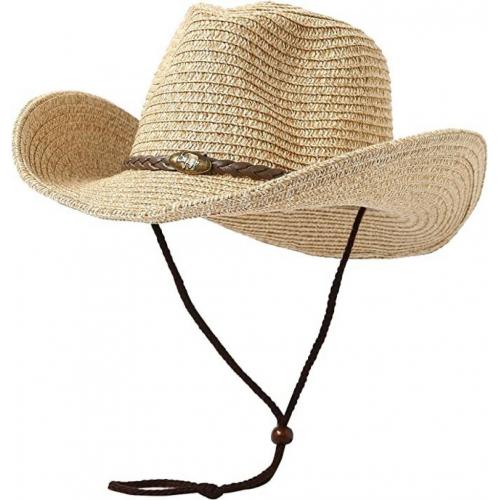 Womens Straw Beach Sun Hat Packable Summer Cowboy Straw Hats with Wind Lanyard