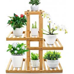 Cheflaud Plant Stand for Indoor Outdoor Plant, Bamboo Multi-Tier Flower Shelf