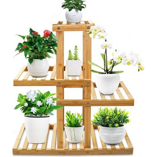 Cheflaud Plant Stand for Indoor Outdoor Plant, Bamboo Multi-Tier Flower Shelf