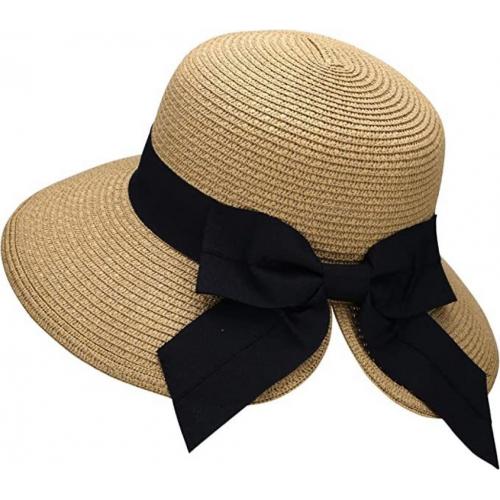 Morstyle Women Wide Brim Natural Black Ribbon Hat