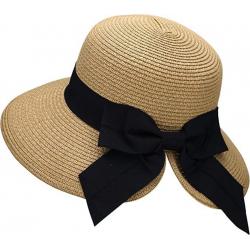 Morstyle Women Wide Brim Natural Black Ribbon Hat