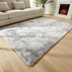 Faux Fur White and Grey Area Rug - Large