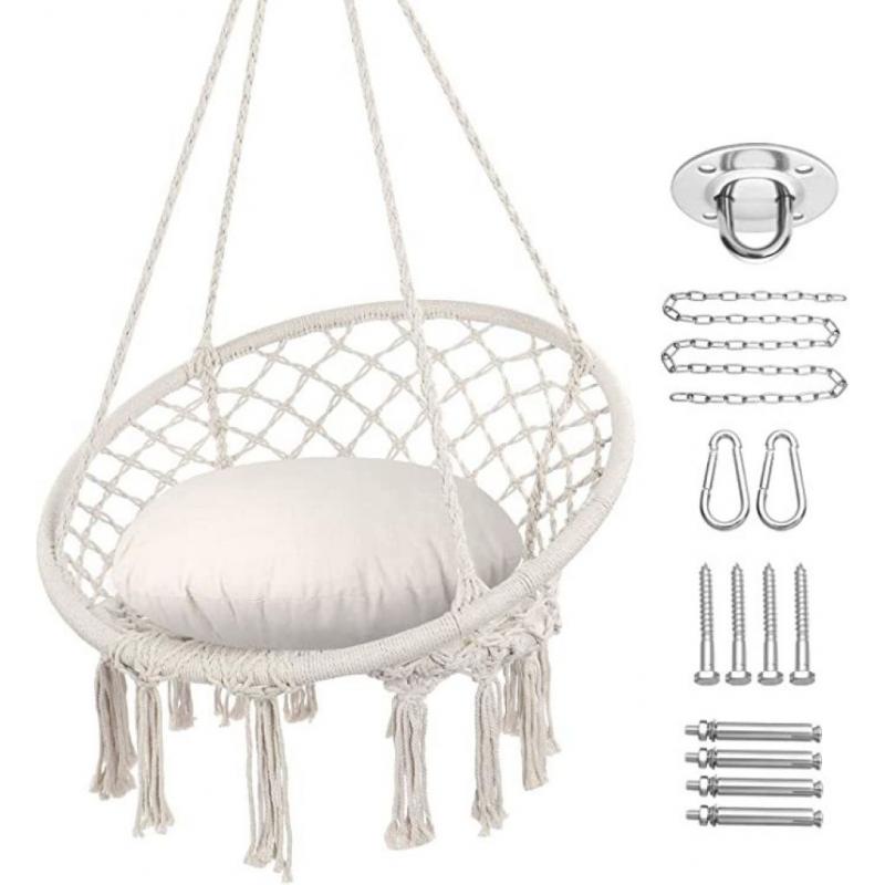Hammock Chair Macrame Swing with Cushion