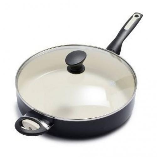 GreenPan Rio 5qt Ceramic Non-Stick Covered Saute Pan with Helper Handle Black