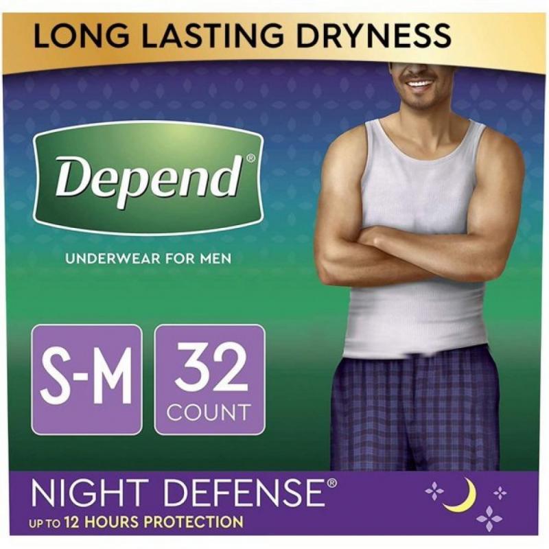 Depend Night Defense Incontinence Underwear for Men S/M (16 Count x 2)