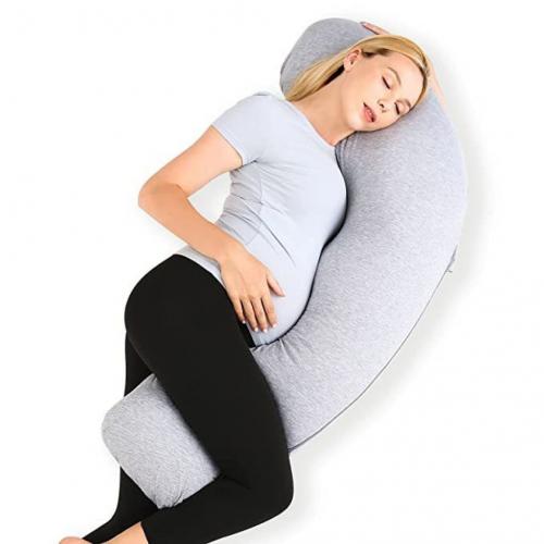 Momcozy J Shaped Soft Pregnancy Pillows for Side Sleeping, Head, Belly Support,