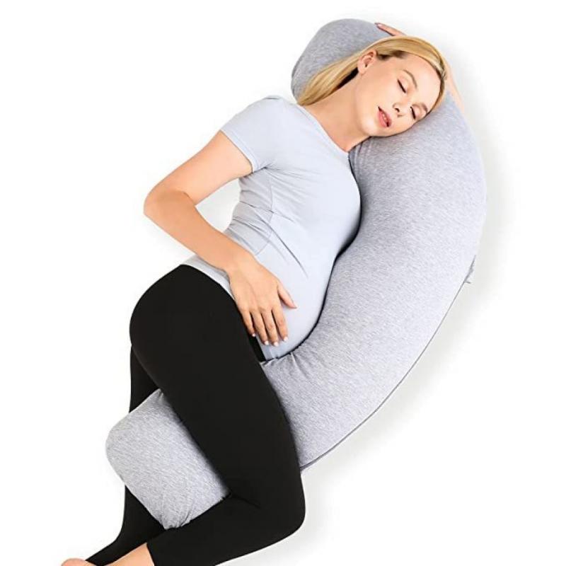 Momcozy J Shaped Soft Pregnancy Pillows for Side Sleeping, Head, Belly Support,