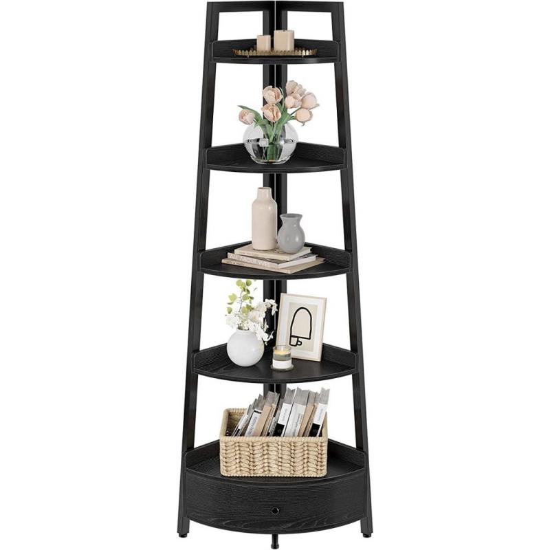 Topmade 5 Tier Corner Shelves, Black