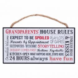 Grandparents House Rules Wooden Sign with Jute Rope Hanger