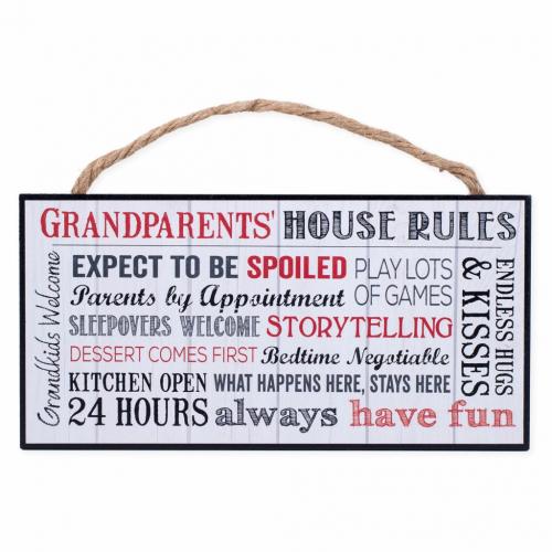 Grandparents House Rules Wooden Sign with Jute Rope Hanger