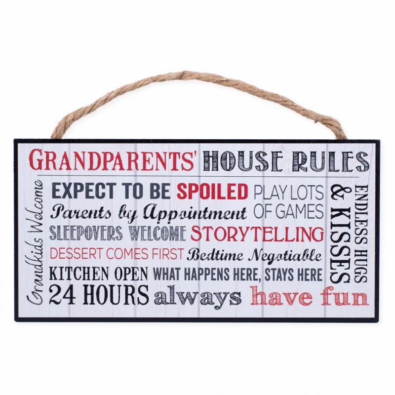 Grandparents House Rules Wooden Sign with Jute Rope Hanger