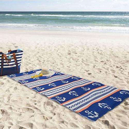 Straw Beach Mat Waterproof Small, Blue And Orange