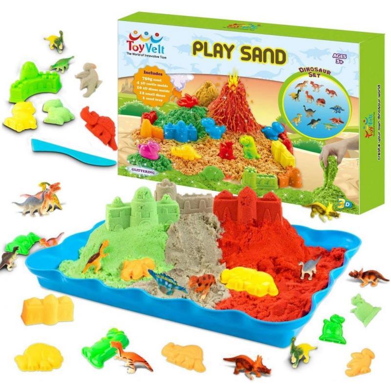 ToyVelt Dinosaur Kinetic Play Sand Toys And Dinosaur Figures Set