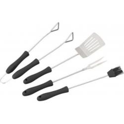 4 Piece BBQ Tool Set W/ Comfort Grip Stainless Steel Spatula Tong Fork Brush NWT
