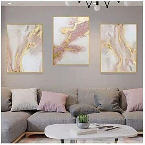 3 piece framed canvas wall art pink gold