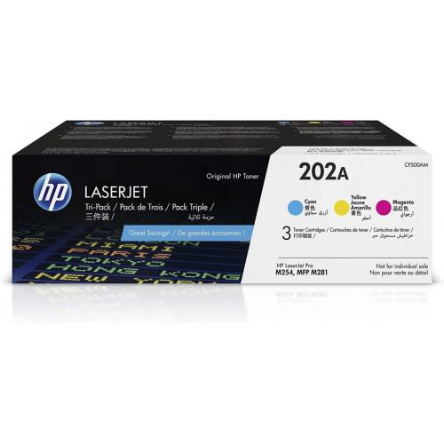 Original HP 202A Cyan, Magenta, Yellow Toned Cartridges (3-Pack)