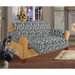 Elegant Comfort Quilted Leaf Design ReversibleFurniture Protector - Gray - Love Seat