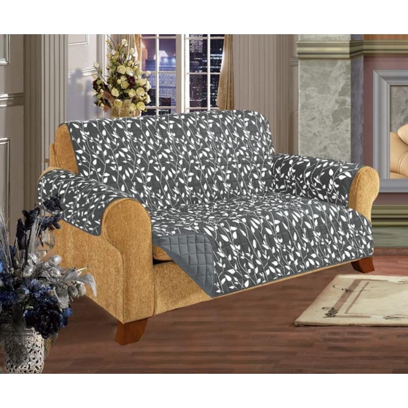 Elegant Comfort Quilted Leaf Design ReversibleFurniture Protector - Gray - Love Seat