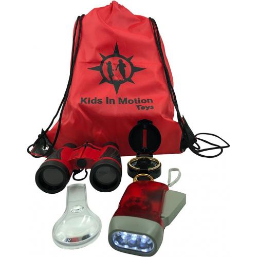 Outdoor Set for Kids - Binoculars, Flashlight, Compass & Magnifying Glass. Explorer Toys Kit for Playing Outside, Camping and Bird Watching. Educational Gift for Children by 'Kids In Motion Toys'