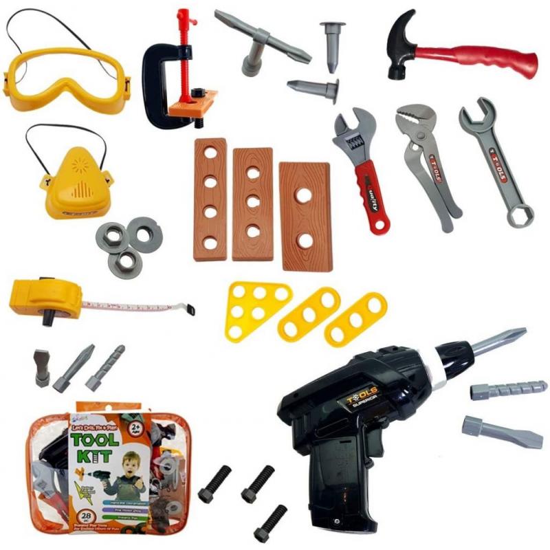 Kids Tool Set , 28 Pretend Play Tools With Toy Storage - Skoolzy