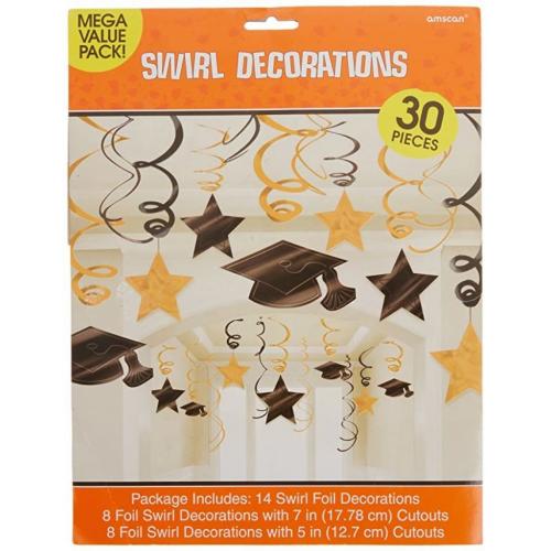 Congrats Grad Orange Graduation Hanging Swirl Decorations