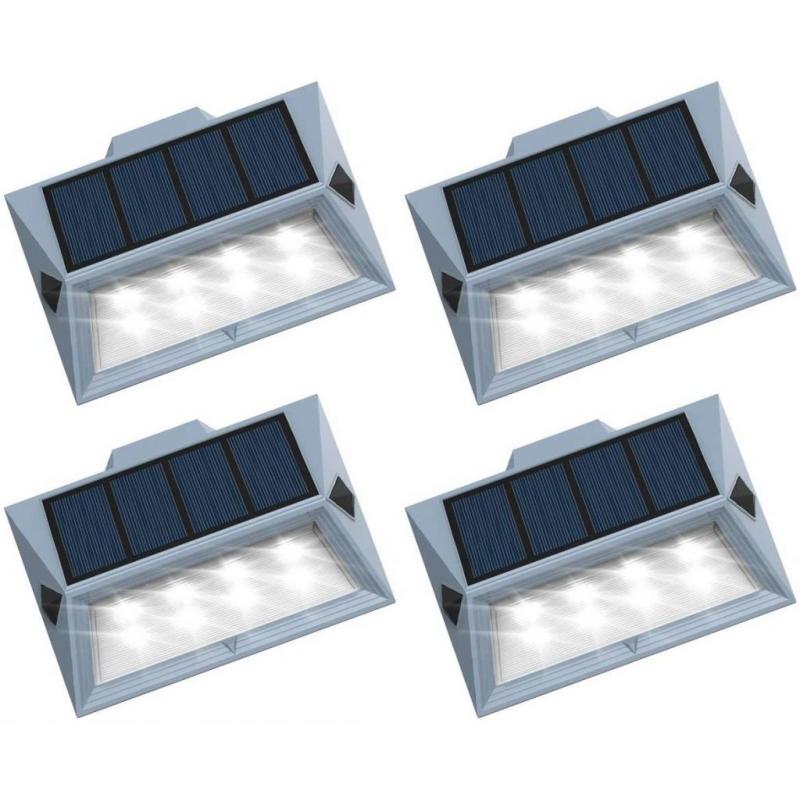 Roopure Set of 4 Solar Garden Steps and Steps Lights, 8 Less, White