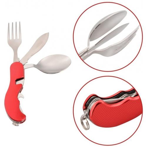 Leeko 4 in 1 Portable Outdoor Pocket Knife, Fork, Spoon