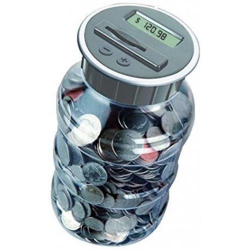 Digital Coin Bank Savings Jar - Automatic Coin Counter Totals All U.S. Coins Including Dollars and Half Dollars - Original Style, Transparent Pink Jar