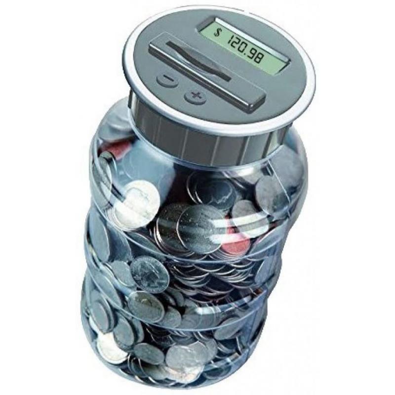 Digital Coin Bank Savings Jar - Automatic Coin Counter Totals All U.S. Coins Including Dollars and Half Dollars - Original Style, Transparent Pink Jar