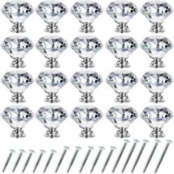 Northern Brothers Drawer Knob Pull Handle Crystal Glass Diamond Shape Bonus Silver Screws Diy (20 Pieces)