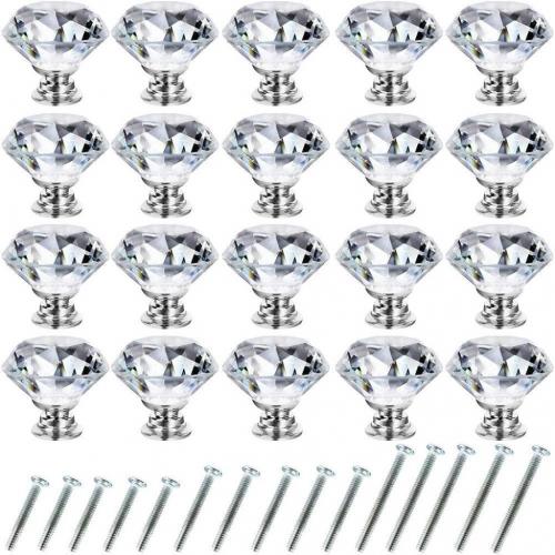 Northern Brothers Drawer Knob Pull Handle Crystal Glass Diamond Shape Bonus Silver Screws Diy (20 Pieces)