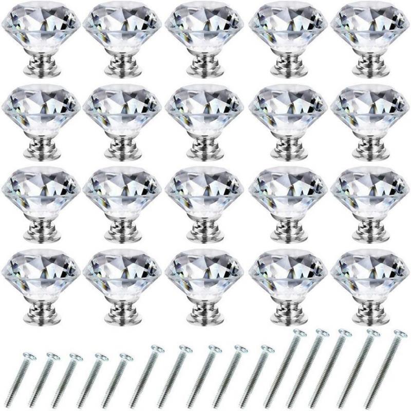 Northern Brothers Drawer Knob Pull Handle Crystal Glass Diamond Shape Bonus Silver Screws Diy (20 Pieces)