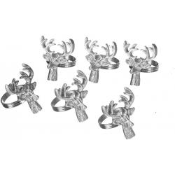 Handcrafted Stag Head Metal Napkin Rings for Wedding Party Decoration Dinning Table Occasion Everyday Family Gatherings, Set of 6 - Silver
