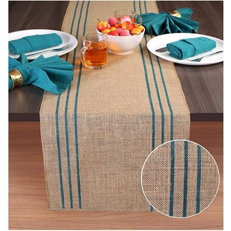 Rustic Farmhouse Stripe Burlap Jute Table Runners