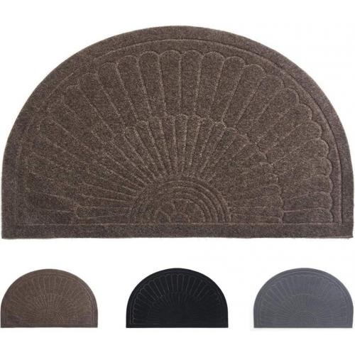 Rubber Doormat Indoor Outdoor Half Round Front Door Mat, Low Profile Welcome Mat with Non Slip Backing Absorbent Shoe Scraper Floor Mat Entry Rug, 18 X 30