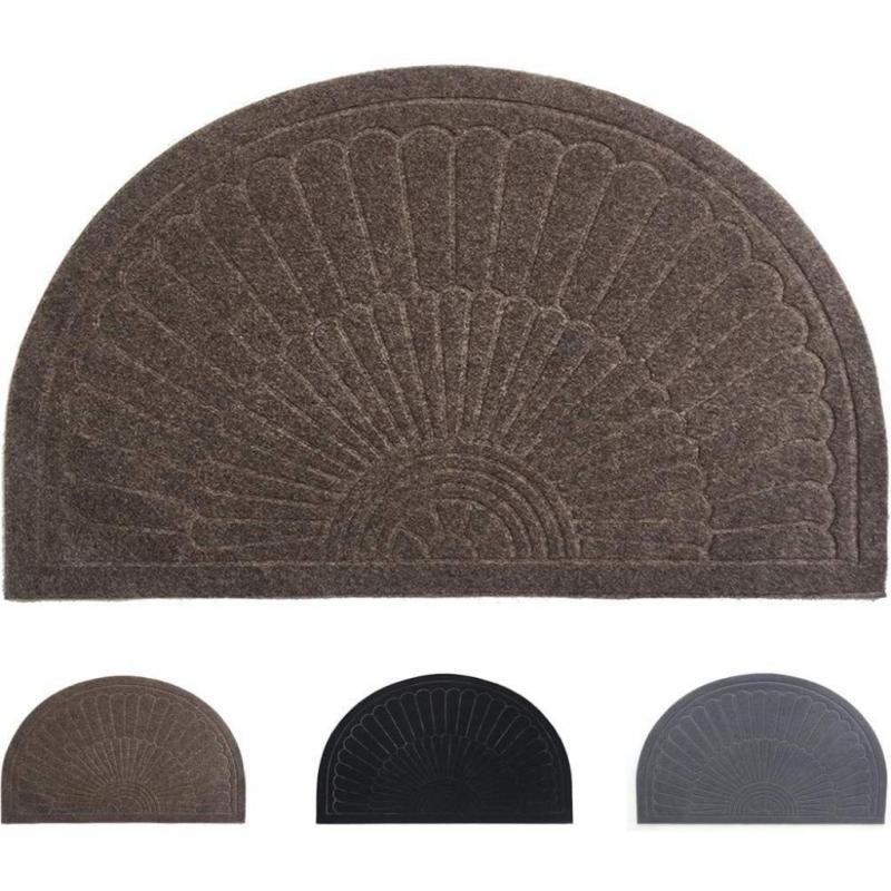 Rubber Doormat Indoor Outdoor Half Round Front Door Mat, Low Profile Welcome Mat with Non Slip Backing Absorbent Shoe Scraper Floor Mat Entry Rug, 18 X 30