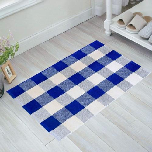 Everyday Homes Inc. Buffalo Check Outdoor Area Rug for Kitchen Bathroom Bedroom Living Room Laundry Porch 23.6 x 35.4 Plaid Door Mat Blue White
