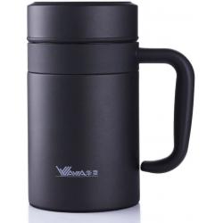 Jiaqi Insulated Coffee Mug With Handle and Lid, Double Wall Stainless Steel Tumbler Vacuum Thermal Cup With Removable Tea Infuser Great Gift Idea For Men, 420ml/14ounce, Black